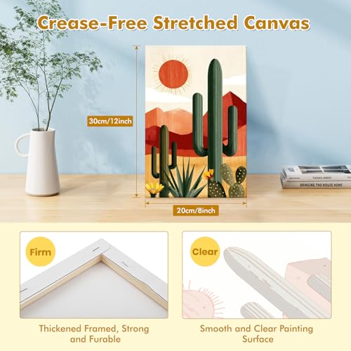 Bowetile Framed Paint by Numbers Desert Kit for Adults, Adults' Paint-by-Number Kits on Canvas, Painting by Numbers Sunset, Acrylic Cactus Number Painting Gifts for Home Wall Decor, 8x12in - color: Desert, Sunset, Cactus