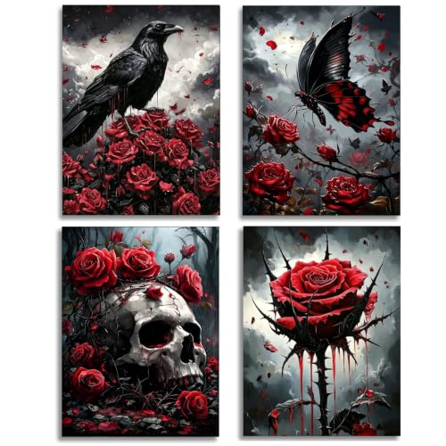 Gemozaic 4 Pack Gothic Diamond Art Kits for Adults, 12 x 16 Inch, Unframed | Halloween Diamond Painting Kit, Skull, Raven, Rose, Butterfly, 5D Full Drill DIY Crystal Gem Art for Gift, Home Wall Decor - color: G9940-G9943