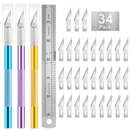 3PCS Craft Knife Hobby Knife Includes 30PCS Spare Exacto Knife Blades #11 and A Ruler, HEADLEY TOOLS Precision Exacto Knife Set Ideal for Crafting, Scrapbooking, Arts, DIY, Stencil, Carving - color: 3 Colors