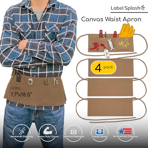 2 Pocket Canvas Work Waist Nail Apron Belt Washable Tool Utility Gardening Woodworkers Roofers Artists & Crafts - color: Caramel 4 Pack