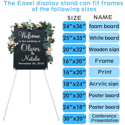 3 Pack White Easel Stand for Wedding Sign, Poster, 63" Portable Metal Painting Easels Stand Adjustable Folding Easel for Art Crafts Show,Arts,Birthday - style: White