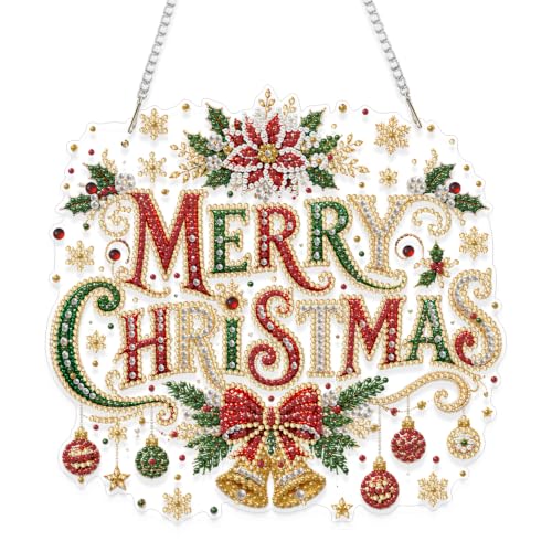 Eiflow Pearl Art Hanging Kit for Adults, DIY Pearl Art Kit Diamonds Painting, Acrylic Diamond Art Painting Pendant Ornament (Merry Christmas) - color: Christmas