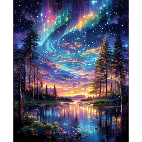 Starry Night Paint by Numbers Kit for Adults Beginner Tree Acrylic Painting Kit Adult Paint by Number Kits on Canvas DIY Painting for Beginners Art by Numbers for Gifts Home Wall Decor 16x20 Inch - color: YF016