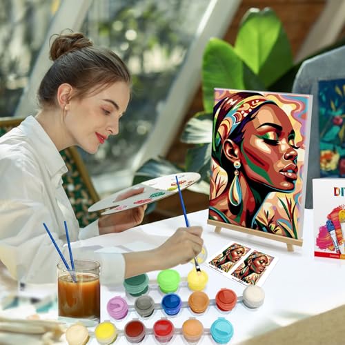 HeeBenor Paint by Numbers Kit for Adults Framed, Black Women Paint by Number with Easel, DIY Acrylic Black Woman Oil Painting Kit, Adult Paint by Number Kits Framed Canvas 8x12 Inch - color: Black Women 041