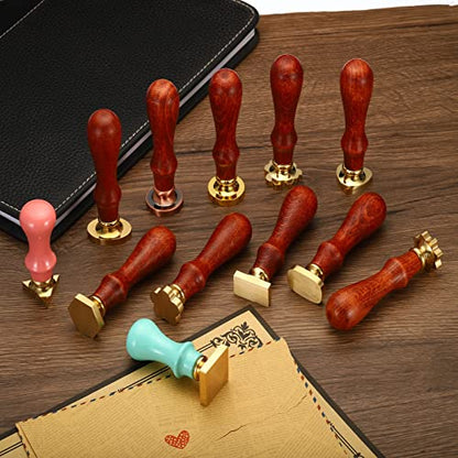 PATIKIL Round Blank Wax Seal Stamp, 6Pcs Removable Brass Head | without Carving Wooden Handle Retro for Envelope Invitation Wine Packing Gift Wrapping, Style 1