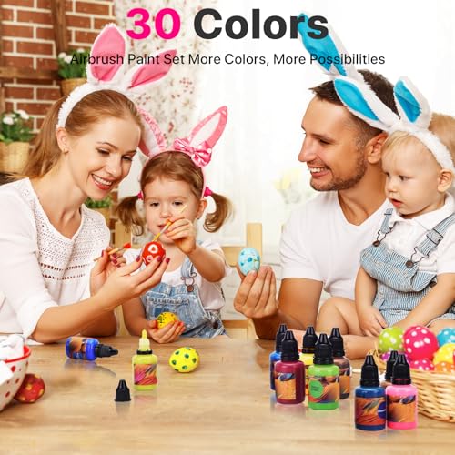 Gocheer Airbrush Paint - 30 Colors with 3 Thinner & 3 Metallic Colors, Ready to Spray Airbrush Paint Set, Water-Based Acrylic Air Brush Paints for Metal, Plastic Models, Canvas, Wood - 36 Bottles