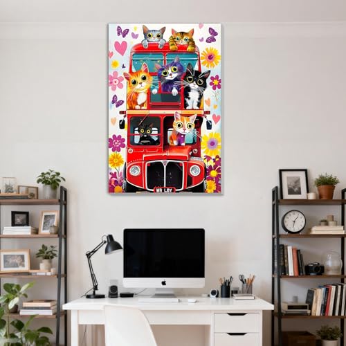 DOMROM Framed Paint by Numbers Kit for Adults, Cute Cats DIY Paint by Number Kits on Canvas, Easy Cat Painting by Numbers for Home Wall Decor Gift 8x12 Inch - color: PK042