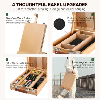 60 Pieces Beechwood Tabletop Easel Set for Painting with Shoulder Strap