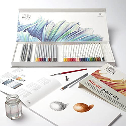 Winsor & Newton Studio Collection, Mixed Pencil Box Set, 45 piece | 24 Watercolor Pencils, 12 Color Pencils & 6 Graphite Pencils; Includes Watercolour Brush, Sharpener & Paper Pad - style: 45 Piece Mixed Pencil Set