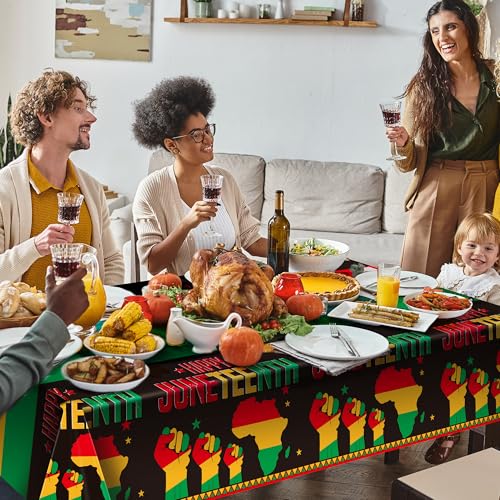 Kochorie 2 Pack Happy Juneteenth Table Clothes 108 x 54 Inch June 19th Freedom Day Table Covers American Independence Day Festival Plastic Tablecloths for African Party Decorations - style: Happy Juneteenth
