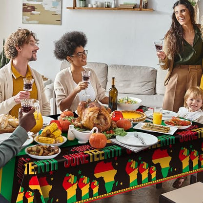 Kochorie 2 Pack Happy Juneteenth Table Clothes 108 x 54 Inch June 19th Freedom Day Table Covers American Independence Day Festival Plastic Tablecloths for African Party Decorations - style: Happy Juneteenth