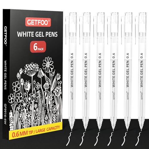 6 Pack White Gel Pens, 0.6mm Fine Point, Archival Opaque White Ink - size: 0.6mm