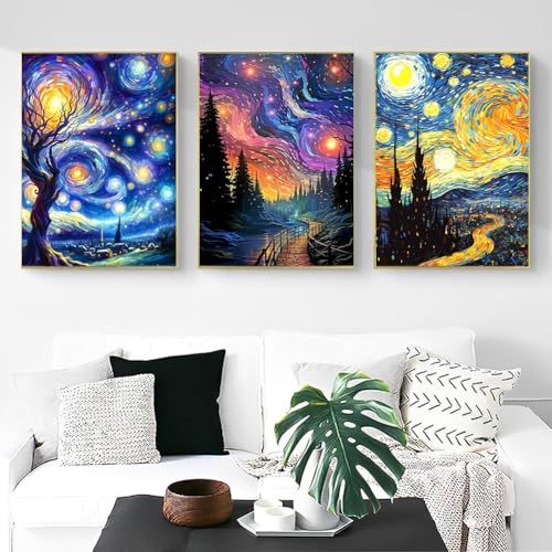 OFRKE Diamond Painting Kits for Adults,3 Pack Abstract Landscape Diamond Art for Beginners, Diamond Round 5D Full Drill Paint with Diamonds Pictures Gem Art Painting Kits DIY Crafts Kits 12x16inch - color: 3pcs-Abstract