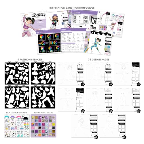 Fashion Angels I Just Wanna Dance Fashion Sketch Set | Create Dance-Themed Outfits with 35 Sketch Pages, 100+ Stickers & Stencils, Fun Craft Kit for Kids - color: I Just Wanna Dance