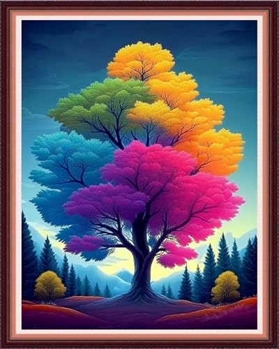 Fanxvivy Stamped Cross Stitch Kits for Beginners Full Range of Cross Stitching Preprinted Embroidery Kits for Adults, 11CT Embroidery Pattern Needlepoint Kits-Four Seasons Tree 16x20 inch - color: Artdesign04