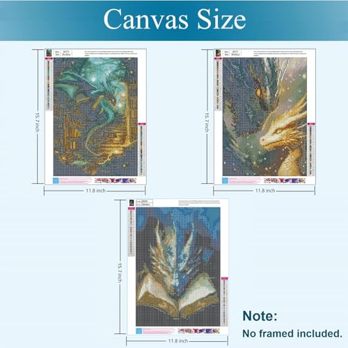 Gemozaic 3 Pack Dragon Diamond Painting Kits for Adults, 12x16 Inch | Dragon Diamond Art Kit for Adults Beginner, Full Drill 5D Round Fantasy Gem Art for Home Wall Decor, Gift, Unframed - color: G9039+G9271+G9272
