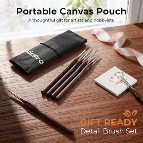 Nicpro 11 PCS Kolinsky Sable Miniature Paint Brushes with Cloth Roll | Professional Fine Detail Paint Brushes, Round Point Brush Set for Miniatures, Acrylic & Figures, Model, Watercolor Details - size: 11 PCS