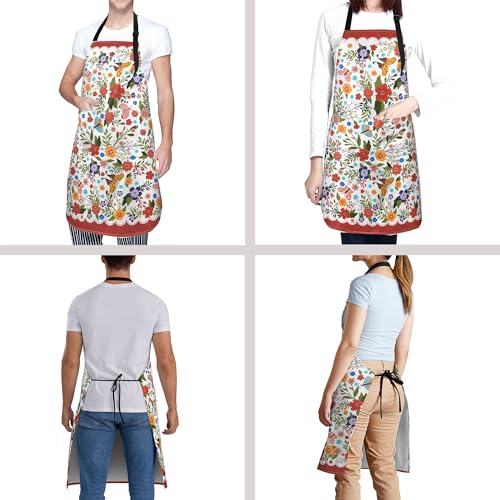 Funny Apron Polyester Grooming Aprons with Pocket for Cooking Kitchen Grilling Adults - color: Spring Flowers Red