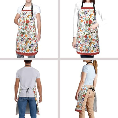Funny Apron Polyester Grooming Aprons with Pocket for Cooking Kitchen Grilling Adults - color: Spring Flowers Red