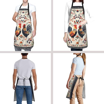 Funny Apron Polyester Grooming Aprons with Pocket for Cooking Kitchen Grilling Adults - color: Retro Chicken Multi