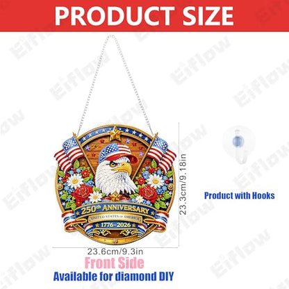 Eiflow Acrylic Diamond Art Hanging Kit for Adults USA 250th Anniversary, DIY Diamonds Painting Door Hanger Board Kit July 4th, Special Crystal Diamond Art Painting Pendant Ornament (Eagle) - color: Eagle