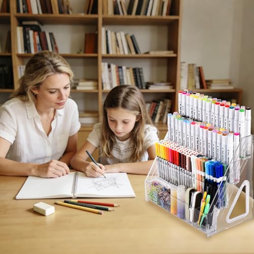 CELSOL Acrylic Marker Organizer – 4 Tier 20 Compartments for Pens, Markers, Art Supplies & Office Essentials – Clear Vertical Desk Storage for Home, Office & School - size: 4 Tier