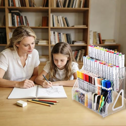 CELSOL Acrylic Marker Organizer – 4 Tier 20 Compartments for Pens, Markers, Art Supplies & Office Essentials – Clear Vertical Desk Storage for Home, Office & School - size: 4 Tier