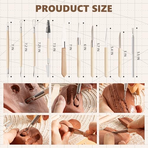 22PCS Wooden Pottery Sculpting Tools, Wood Clay Cleaning Tool Set, Ceramic Modeling Tool for Carving, Molding, Cutting, Trimming, Pottery Wheel, Crafting Supplies, Beginners, Adults, Students - color: Wood-22PCS