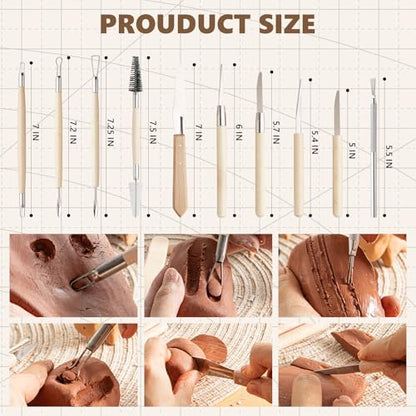 22PCS Wooden Pottery Sculpting Tools, Wood Clay Cleaning Tool Set, Ceramic Modeling Tool for Carving, Molding, Cutting, Trimming, Pottery Wheel, Crafting Supplies, Beginners, Adults, Students - color: Wood-22PCS