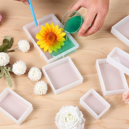 12 Sizes Silicone Epoxy Resin Molds, Square Rectangular Resin Art Display Mold, Soft and Easy to Unmold, Silicone Casting Molds, for Soap, Candles, Specimen, Dried Flower, DIY Handicrafts