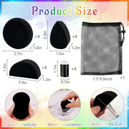 Face Paint Sponges Kit 24+1Pcs Black Art Painting Sponge Halloween Makeup Body Paint Sponges Face Painting Spong with Petal Oval Round and Semicircular for Halloween Carnival Costume Makeup