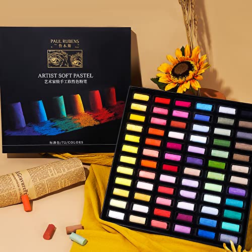 Paul Rubens Professional Soft Pastels, Handmade 72 Vibrant Colors Chalk Pastels Smooth and High Adhesion for Painting, Drawing, Blending, Crafting, Ideal Art Supplies for Artists, Beginners | Vibrant, Smooth & High Adhesion Soft Pastels for Artists. Great