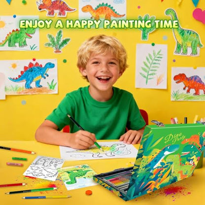 Cokiki Dinosaur Drawing Kit for Kids 6-12, 184 Piece Art Set - color: Dino Party