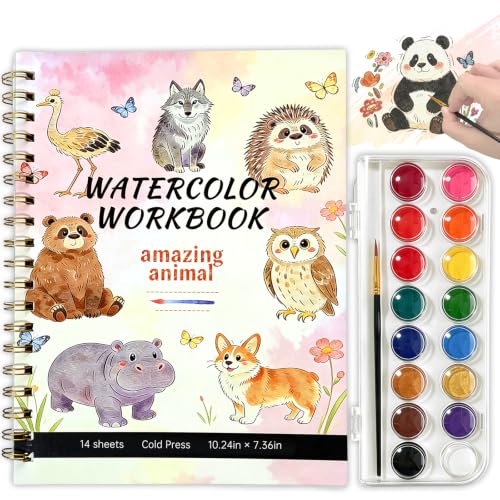 Watercolor Workbook, 16 Colors Watercolor Books Paint Set for Adults Teens | Watercolor Book for Beginners,Creative Exploration Coloring Book Set for Gifting to Creativity and Joy - color: Animals Theme