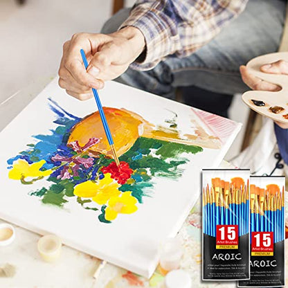 AROIC Acrylic Paint Brush Set, 30 pcs Nylon Hair Paint Brushes | All Purpose Oil Watercolor Face Body Rock Painting Artist, Small Paint Brush Kits for Kids Adult Drawing - size: 30pcs-2-blue