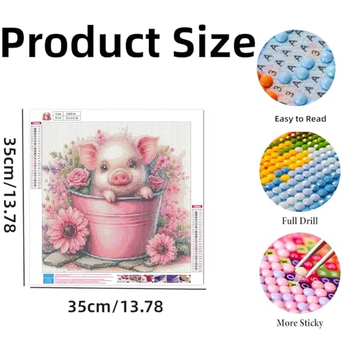 DOTSTART Diamond Art Kits for Adults,Cute Pig 5D Diamond Painting Kits | 5D DIY Paint By Diamonds,Full Drill Round Diamond Dot Gem Art Painting, for Relax Home Wall Art Decor 13.78 X 13.78 inch - color: KM649-1