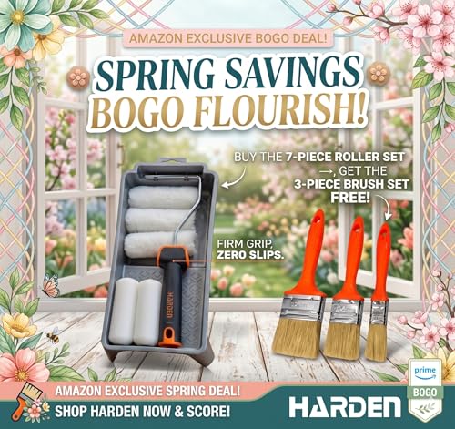 Harden Professional 4 inches 7-Piece Paint Roller Brush Set – Includes Foam & Polyester Acrylic Rollers, Silver Paint Trap, TPR Handle – Ideal for Smooth Finishes on All Paint Types