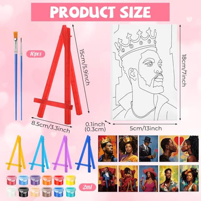 Blosssound 10 Set Pre Printed Canvas Pre Drawn Canvas Painting with Easel Kits 5" x 7" Outline Painting Panels for Beginners, DIY Craft Project, Party Favor, Home Decors(Couple) - style: Couple