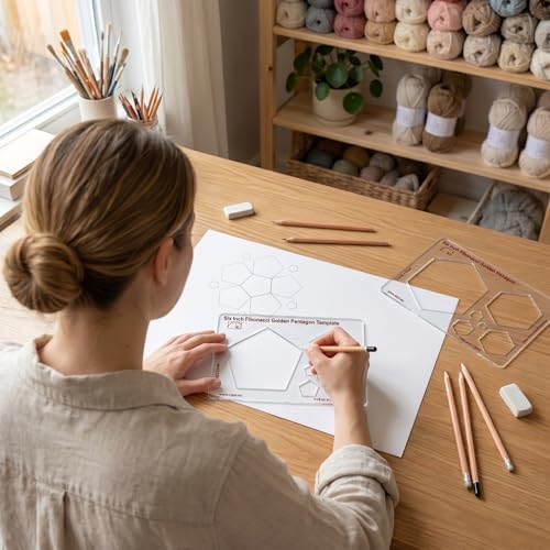 Fibonacci 6" Pentagon Drawing Template, Golden Ratio Stencil | Australian Designed and Made; Geometric Stencil for Art; Drafting and Quilting; PETG - style: 6" Penagon