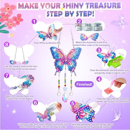 Diamond Art Kits for Kids Ages 8-12, 3 PCS DIY Gem Art Suncatchers for Kids - color: Blue and Pink