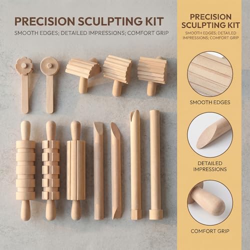 Toddmomy Wooden Clay Tool Set for Kids Toddlers, Clay Molding Tools for Pottery, Ceramics and Modeling Dough, Beginner-Friendly Art and Crafts Activities