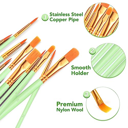 ESRICH Paint Brushes Set, 8 Packs 80 Pcs Acrylic Paint Brush | Acrylic Oil Watercolor, Face Nail Art, Miniature Detailing, Rock Painting, Painting Artist Professional Kits(Green) - color: Green, size: 80