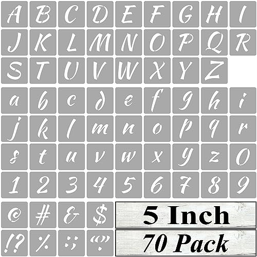 5 Inch Alphabet Letter Stencils for Painting - 70 Pack Letter and Number Stencil Templates with Signs for Painting on Wood, Reusable Numbers and Letters Stencils for Chalkboard Wood Signs & Wall Art - size: 5 Inch