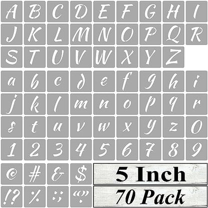 5 Inch Alphabet Letter Stencils for Painting - 70 Pack Letter and Number Stencil Templates with Signs for Painting on Wood, Reusable Numbers and Letters Stencils for Chalkboard Wood Signs & Wall Art - size: 5 Inch
