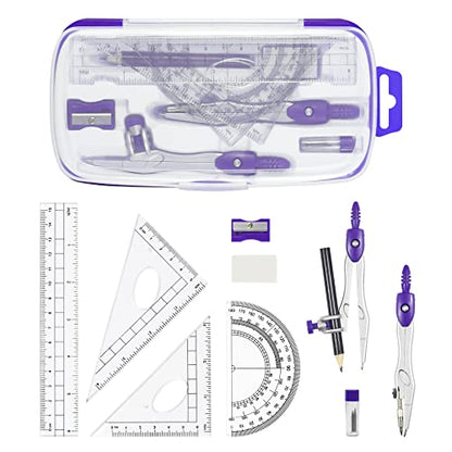 Vobou Math Geometry Sets 10 Pcs, Student Supplies Kit, Compass Set (Purple - color: Purple