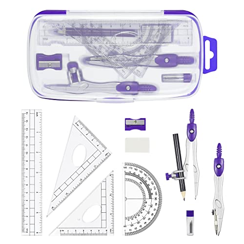 Vobou Math Geometry Sets 10 Pcs, Student Supplies Kit, Compass Set (Purple - color: Purple