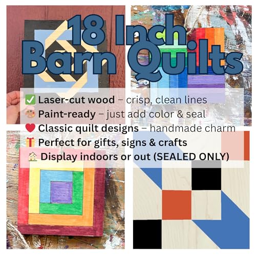Wooden Barn Quilts | Unfinished Wood Quilt Block Painting Sign | DIY Painting Craft Kit for Adults | Farmhouse Wall Art and Quilting Decor (18 inches, Patchwork Star) - size: 18 inches