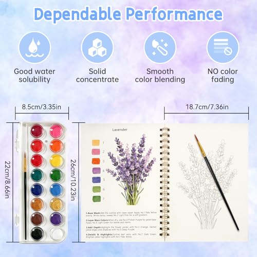 Watercolor Workbook, 16 Colors Watercolor Books Paint Set for Adults Teens | Watercolor Book for Beginners,Creative Exploration Coloring Book Set for Gifting to Creativity and Joy - color: Plants Theme
