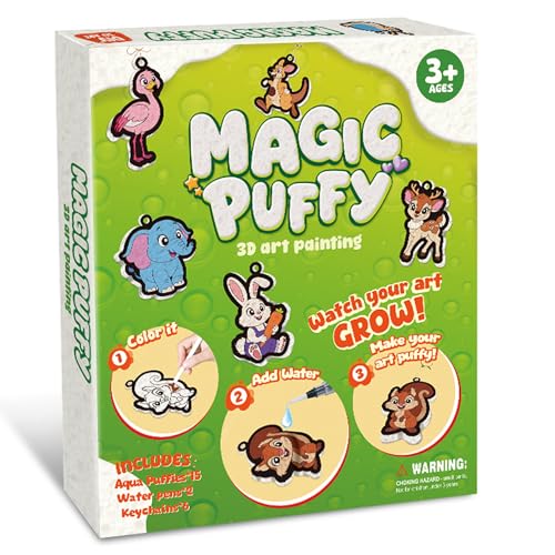 3D Art Kit Aqua Magic Puffs Animals, 15 Mess-Free Paint by Number Craft for Kids, DIY Coloring Kits,Christmas&Travel Gifts & Stocking Stuffer for Girls and Boys, Art Projects with Puff Markers - color: Aqua Magic Puffs- Animal