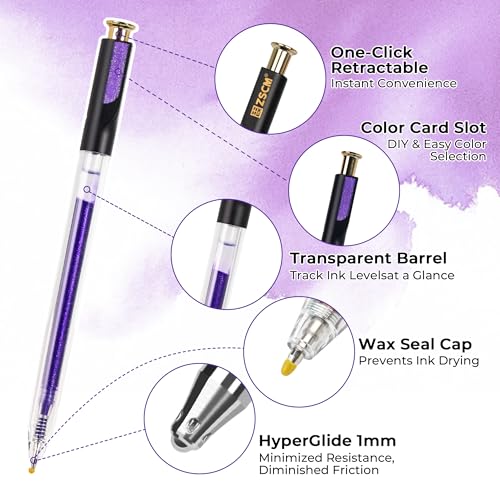 Purple Retractable Glitter Gel Pens, 12 PCS Large Capacity Metallic Ink Pen - color: 12 Purple